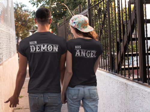 Angel és Demon páros póló - fekete színben