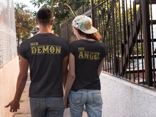Angel és Demon páros póló - fekete színben arany felirattal