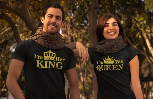 King and Queen páros póló - fekete színben arany felirattal 1