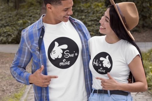 She's mine és He's mine páros póló - fehér színben