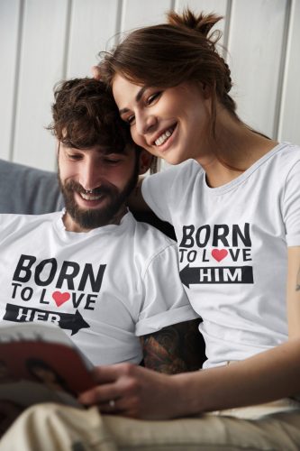 Born to love páros póló - fehér színben