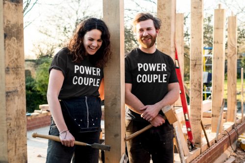 Power couple páros póló - fekete színben