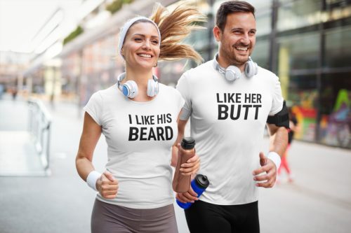 Like his beard and like her butt páros póló - fehér színben