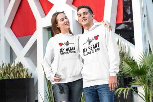 My heart belong to him and to her páros pulóver - fehér színben