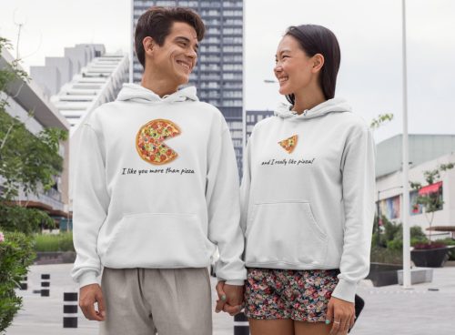 I like you more than pizza páros pulóver - fehér színben